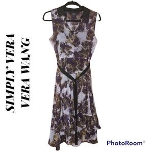 Simply Vera Vera Wang Dress Flowy Asymmetric Sheer/Cami Black Purple Small NWT